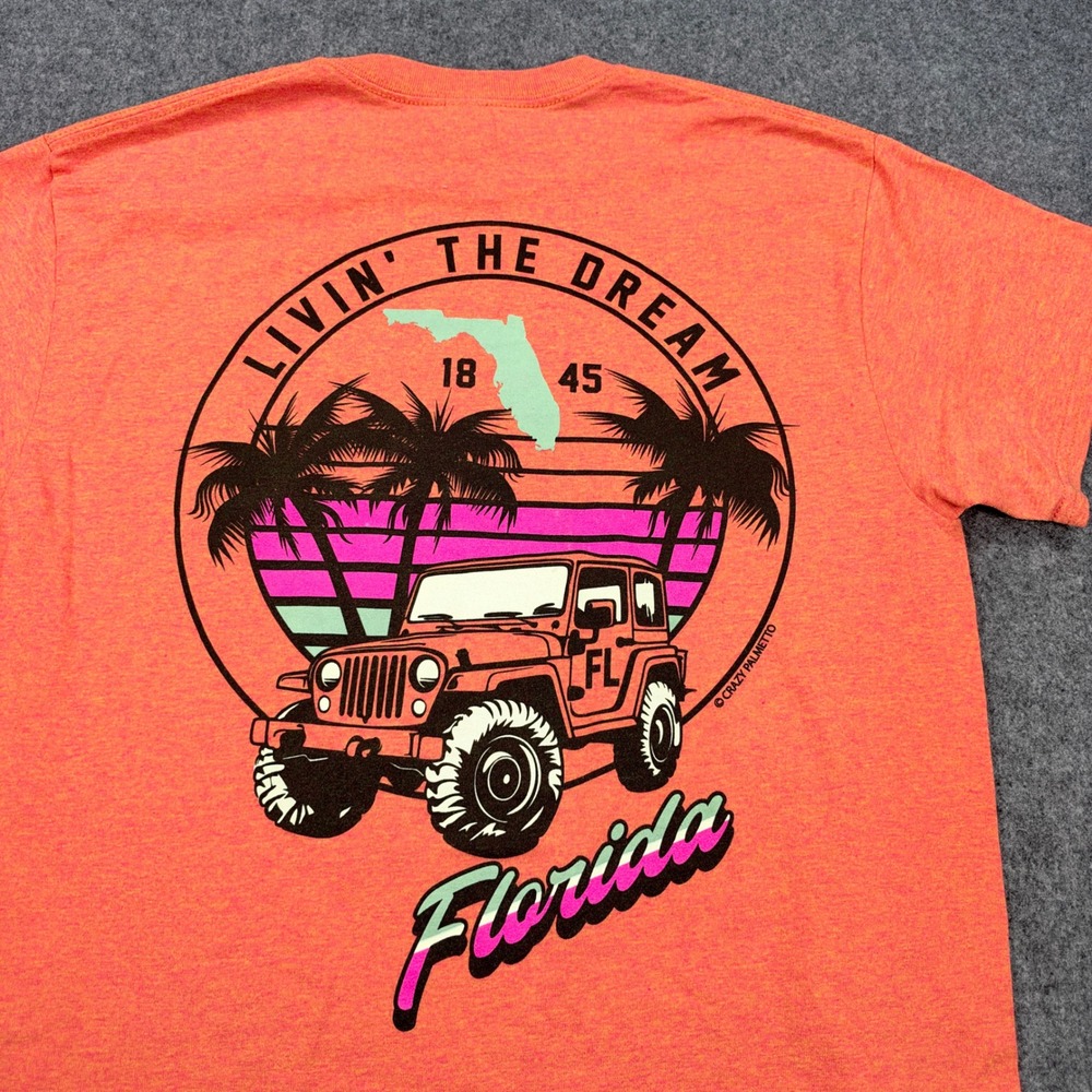 Gildan Heavy Cotton Florida Livin The Dream 4x4 Graphic T-Shirt Orange Medium